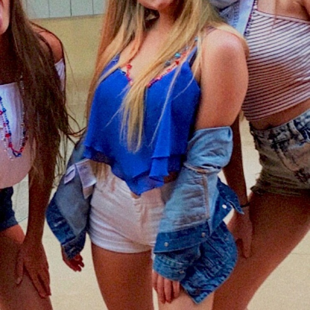 Blue Flowy Tank Crop Top.